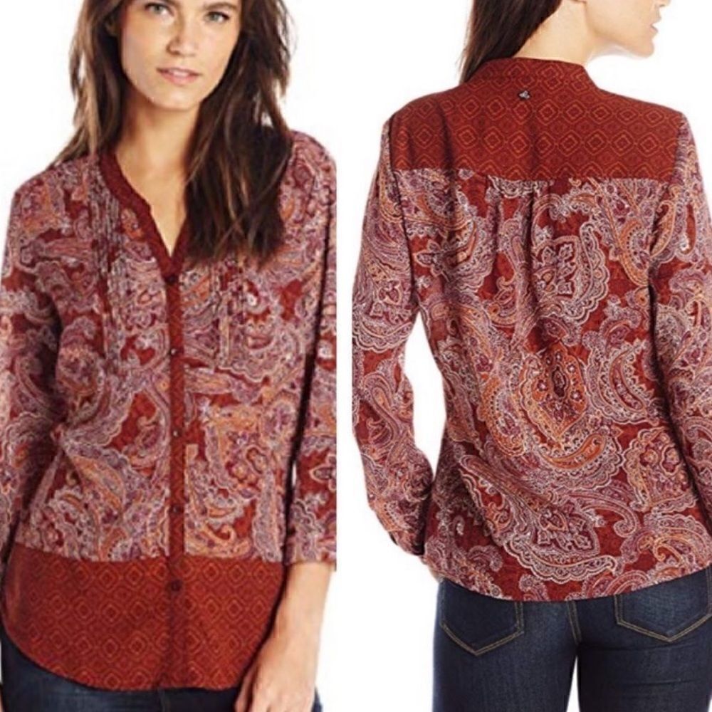 PRANA Evelyn Shirt Long Sleeve Blouse Henna Burnt Orange Women’s Size Small